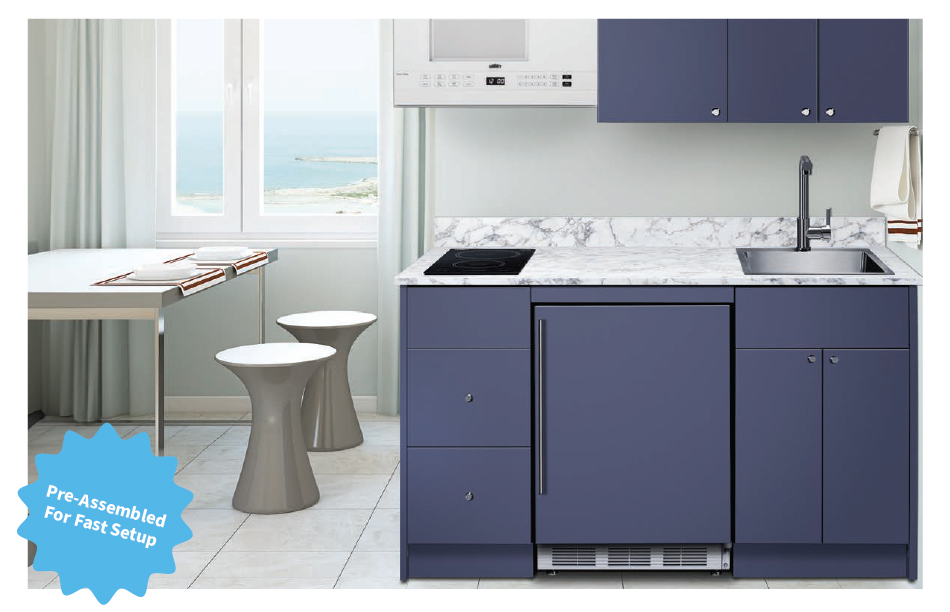 Office Kitchen Interior with white Turnkey Kitchen, ships assembled