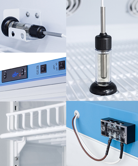 Accucold Product Perks: Door Alarm, Temperature Probe, Shelf Clips, and Data logger