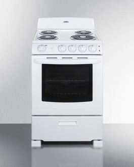 Summit Appliance WEM610R 24 Wide Slide-in Electric Coil Top Range in White  with Lower Storage Compartment, Recessed Oven Door, Broiler Pan, Indicator