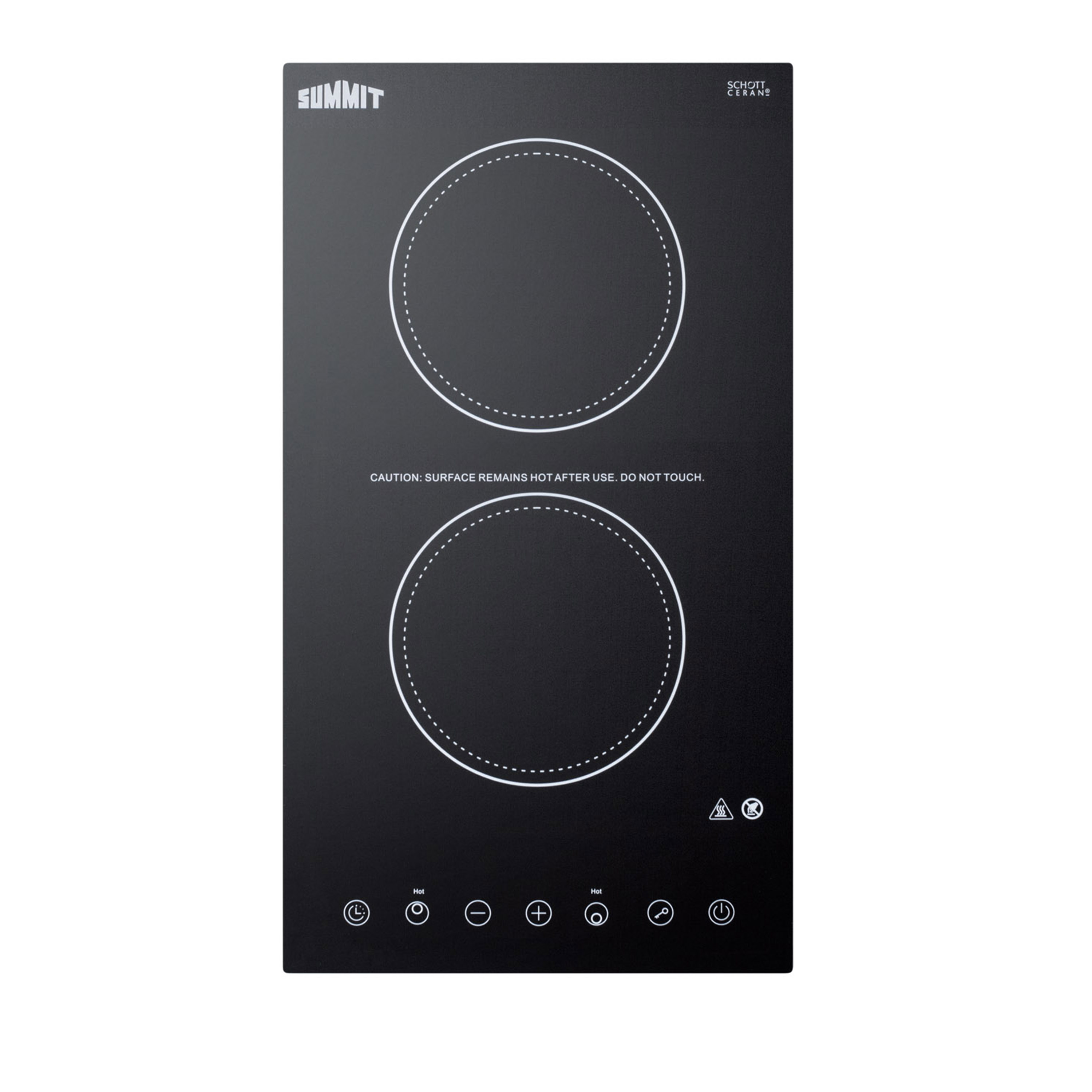 115V 2-burner cooktop in black ceramic Schott glass with digital touch controls, 2400W