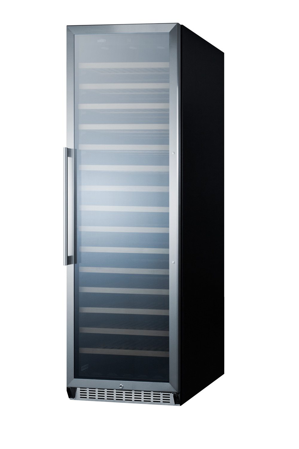 171 bottle single-zone wine cellar with glass door, digital thermostat, and black cabinet