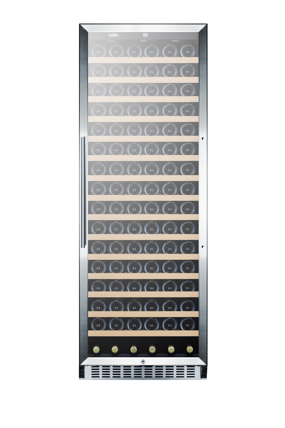 171 bottle single-zone wine cellar with glass door, digital thermostat, and black cabinet