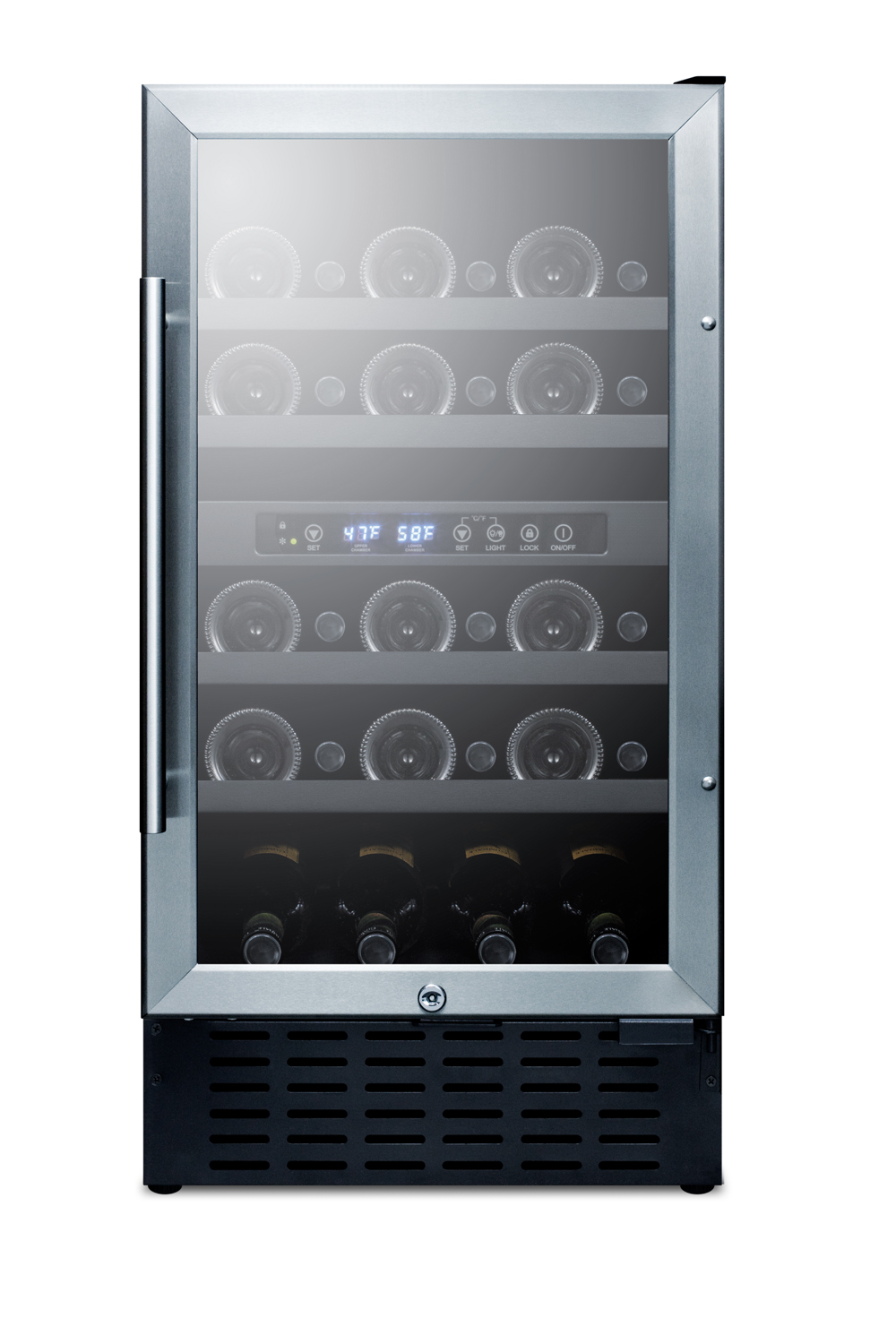 Summit Appliance Dual Zone 17.75'' 28 Bottle Wine Refrigerator with Reversible Door | Fridge.com