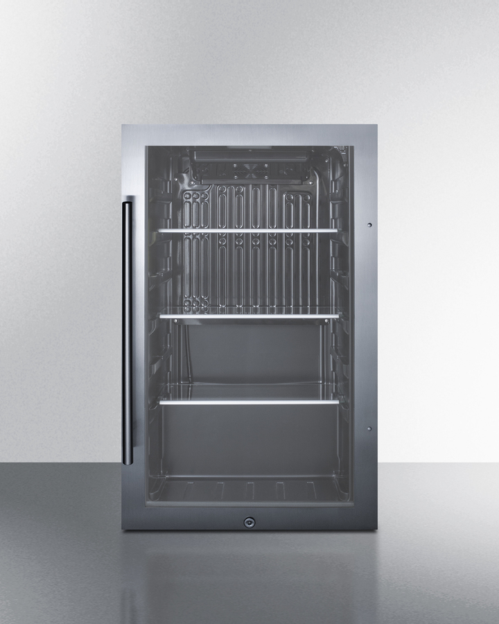 Auto Defrost Summit Appliance SPR489OSADA ADA Compliant Commercially Approved Shallow Depth Indoor/Outdoor Beverage Cooler for Built-in or Freestanding Use with Glass Door Black Cabinet