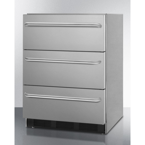 Summit SP6DBSSTB7 24 Inch Undercounter 3-Drawer Refrigerator with 3.1 Cu.  Ft. Capacity, Fan Cooled Compressor, Adjustable Thermostat, All Stainless  Steel Finish and Commercially Approved